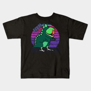 Vaporwave Green Indian Ringneck Dinosaur Kids T-Shirt